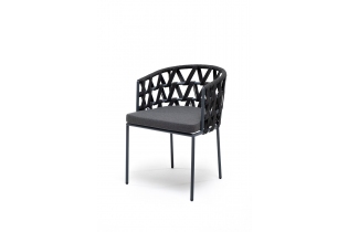 MR1000974 плетеный стул из роупа, каркас стальной серый, роуп темно-серый, подушка темно-серая